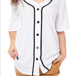 WHITE BLACK BASEBALL JERSEY SPORT BUTTON DOWN